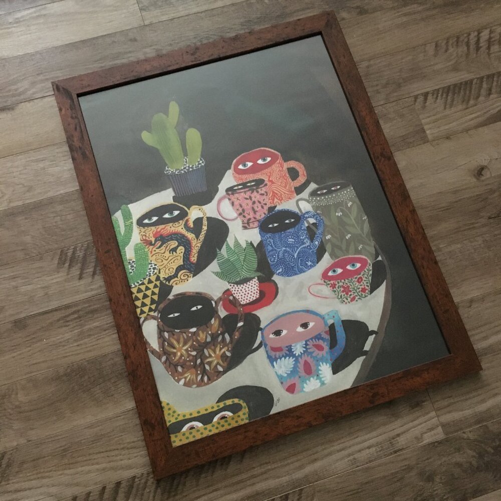 Framed Suspicious Mugs 18" X 24" Poster Zsalto print